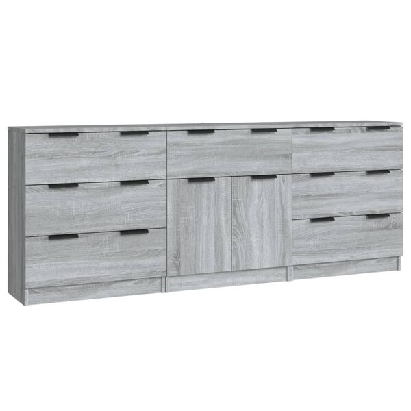 vidaXL 3-tlg. Sideboard Grau Sonoma Holzwerkstoff