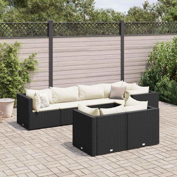 vidaXL 7-tlg. Garten-Lounge-Set mit Kissen Schwarz Poly Rattan