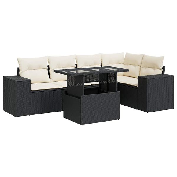 vidaXL 6-tlg. Garten-Sofagarnitur mit Kissen Schwarz Poly Rattan