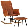 vidaXL Schaukelstuhl mit Fu&szlig;hocker Hellbraun Echtleder