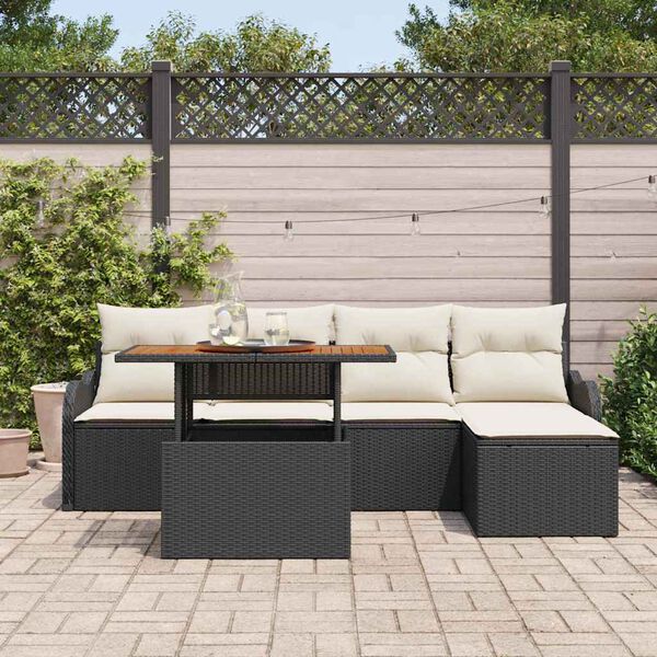 vidaXL Gartensofa-set mit Kissen 6 pcs Schwarz und Creme Poly-Rattan