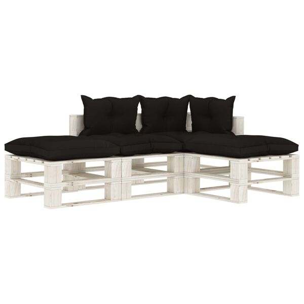 vidaXL 4-tlg. Garten-Lounge-Set Paletten mit Kissen in Schwarz Holz