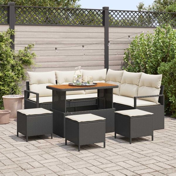 vidaXL Garten-Sofa-Set mit Kissen 9 pcs Schwarz Poly Rattan