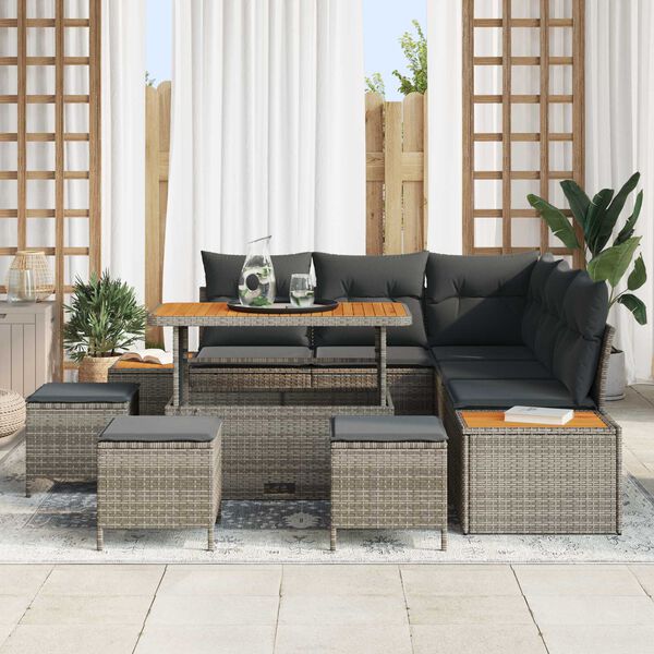 vidaXL Gartensofa-set 9 pcs Grau Poly-Rattan