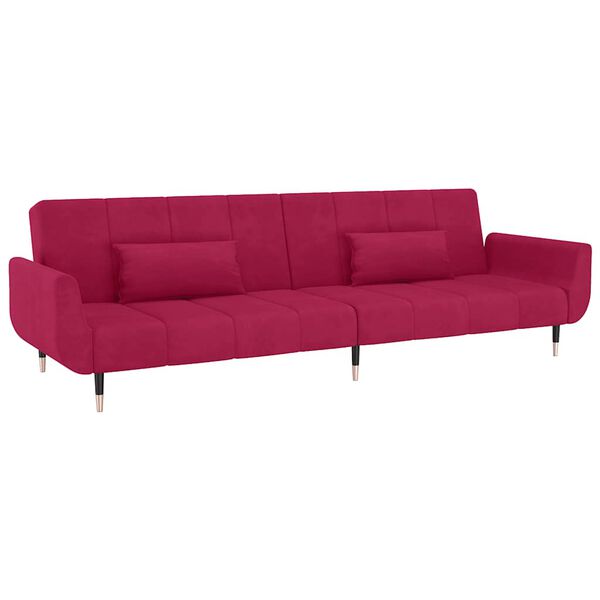 vidaXL Schlafsofa 2-Sitzer mit 2 Kissen Weinrot Samt