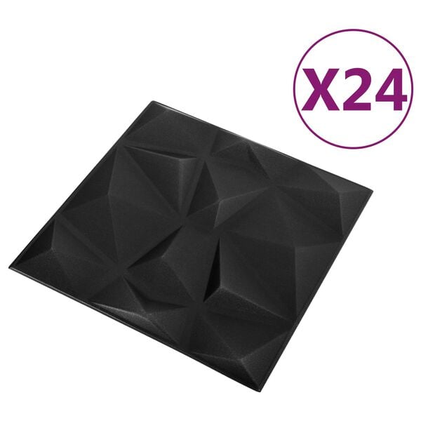 vidaXL Wandpaneele 24 pcs Diamant Schwarz 50 x 50 cm XPS Schaum