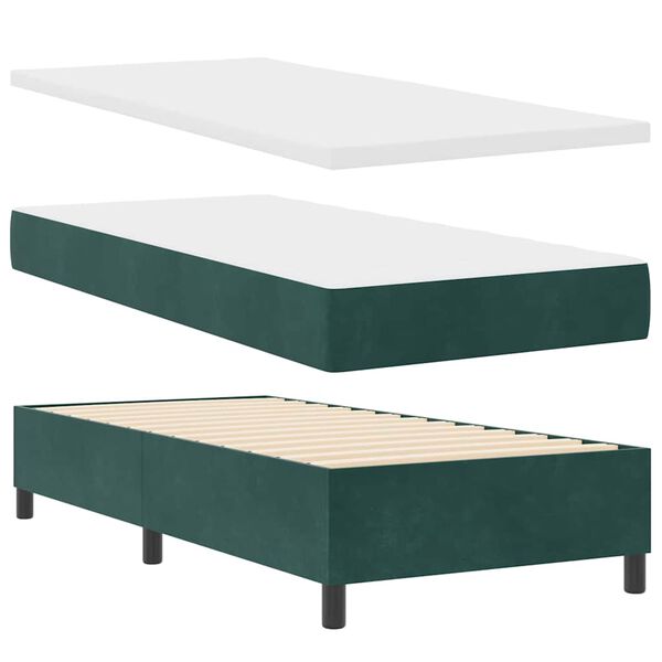 vidaXL Boxspringbett mit Matratze Dunkelgr&uuml;n 90 x 190 cm Samt