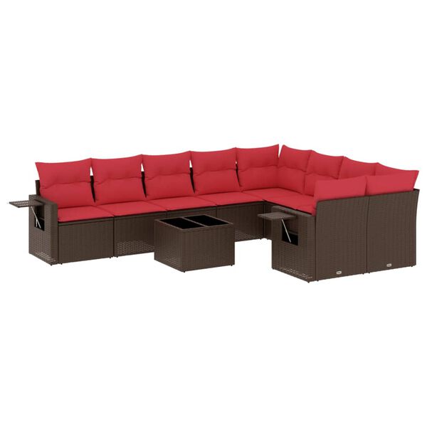 vidaXL 10-teiliges Gartensofa-Set mit Kissen, braun, Polyrattan