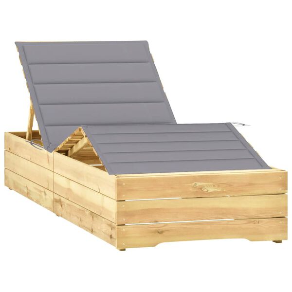vidaXL Sonnenliege mit Grauer Auflage Impr&auml;gniertes Kiefernholz