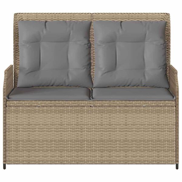 vidaXL Gartenbank Verstellbar mit Kissen Beige Poly Rattan