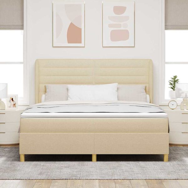 vidaXL Boxspringbett mit Matratze Dunkelgrau 90x190 cm Creme Stoff
