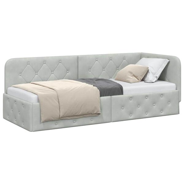 vidaXL Eckbettgestell mit Kopfteil Hellgrau 80 x 200 cm Samt