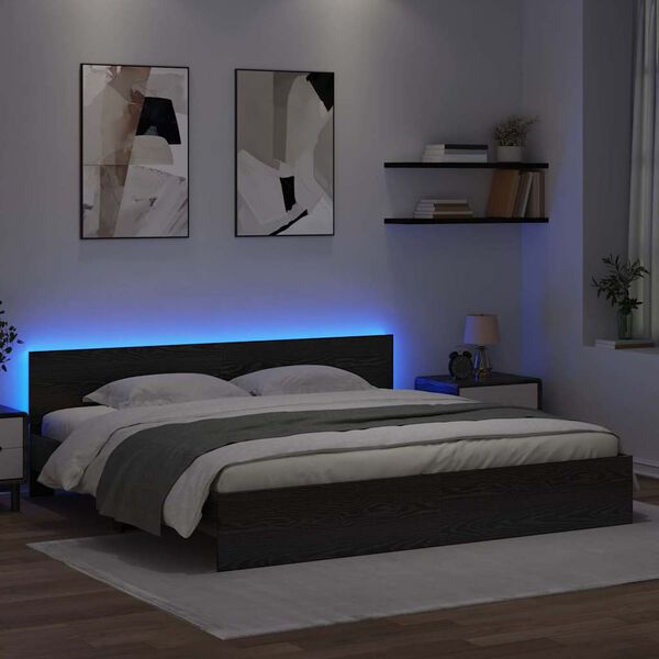 vidaXL Bettrahmen Schwarz Eichen-Optik 180 x 200 cm Holzwerkstoff