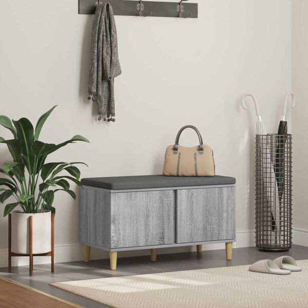 vidaXL Flurbank mit Kissen mit Speicher Graues Sonoma 60 x 38 x 46 cm