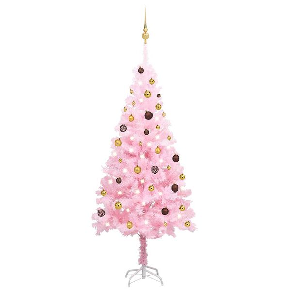 vidaXL K&uuml;nstlicher Weihnachtsbaum mit Beleuchtung & Kugeln Rosa 180cm