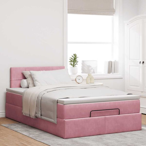vidaXL Ottoman-Bett mit Matratze Rosa 120x200 cm Samt