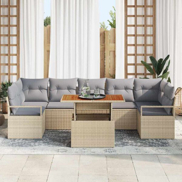 vidaXL Garten-Sofa-Set mit Speicher 8 pcs Beige Poly Rattan