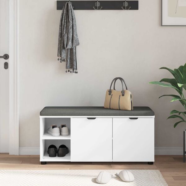 vidaXL Flurbank mit Kissen mit Regal mit T&uuml;r Wei&szlig; 100 x 38 x 46 cm