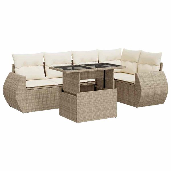 vidaXL 6-tlg. Garten-Sofagarnitur mit Kissen Beige Poly Rattan