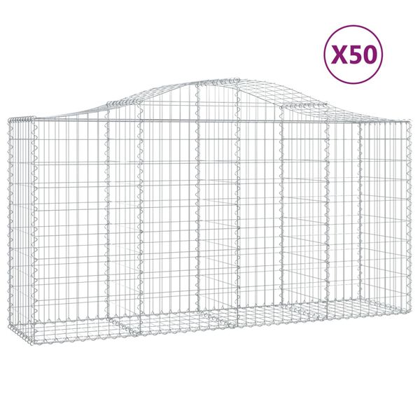vidaXL Gabionen mit Hochbogen 50 Stk 200x50x100/120cm Verzinktes Eisen