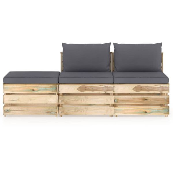 vidaXL 3-tlg. Garten-Lounge-Set mit Kissen Gr&uuml;n Impr&auml;gniertes Holz