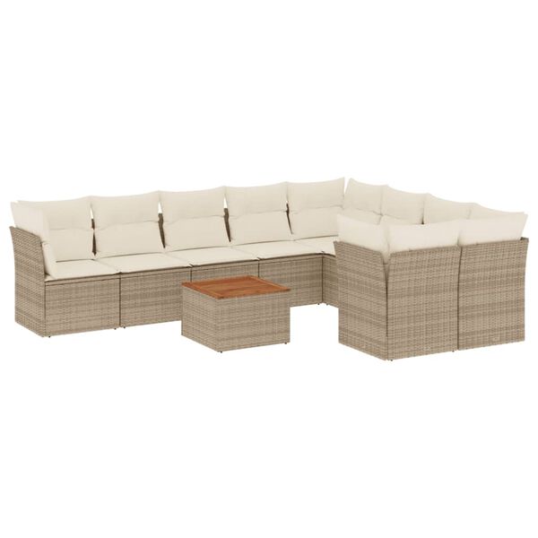 vidaXL 10-tlg. Garten-Sofagarnitur mit Kissen Beige Poly Rattan