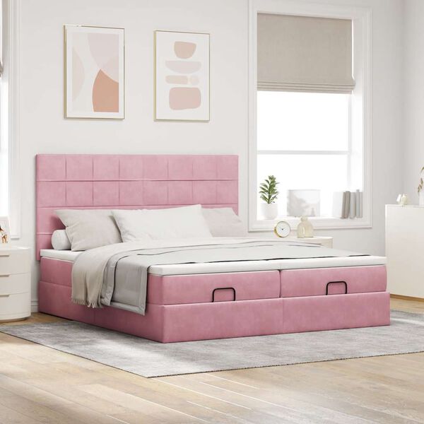 vidaXL Ottoman-Bett mit Matratzen Rosa 160x200 cm Samt