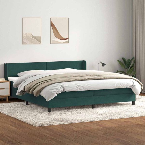 vidaXL Boxspringbett mit Matratze Dunkelgr&uuml;n 180x220 cm Samt