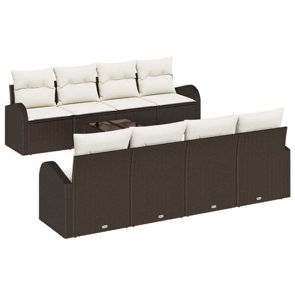 vidaXL Garten-Sofa-Set mit Kissen mit Speicher 9 pcs Braun und Creme