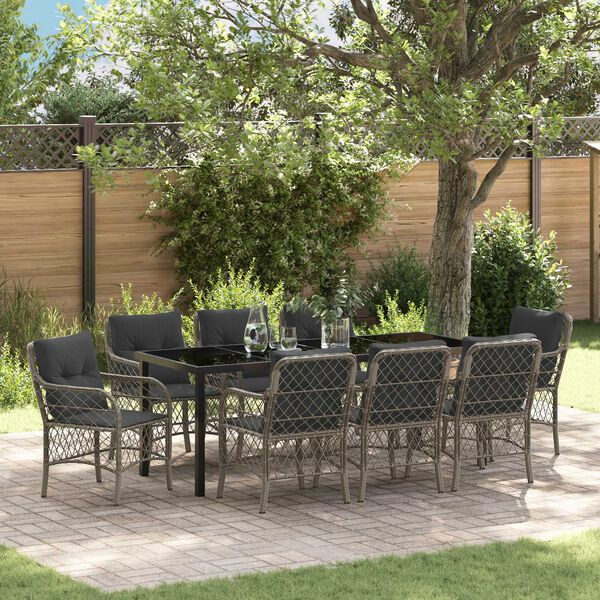 vidaXL Garten Essgruppe mit Kissen 9 pcs Grau Poly-Rattan