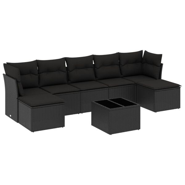 vidaXL 8-tlg. Garten-Sofagarnitur mit Kissen Schwarz Poly Rattan
