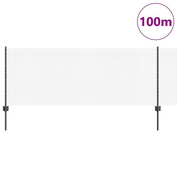 vidaXL Zaun mit Pfosten Grau 0,8 x 100 m Stahl und PVC