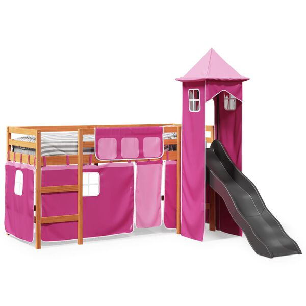 vidaXL Kinderhochbett mit Turm Rosa 80x200 cm Massivholz Kiefer