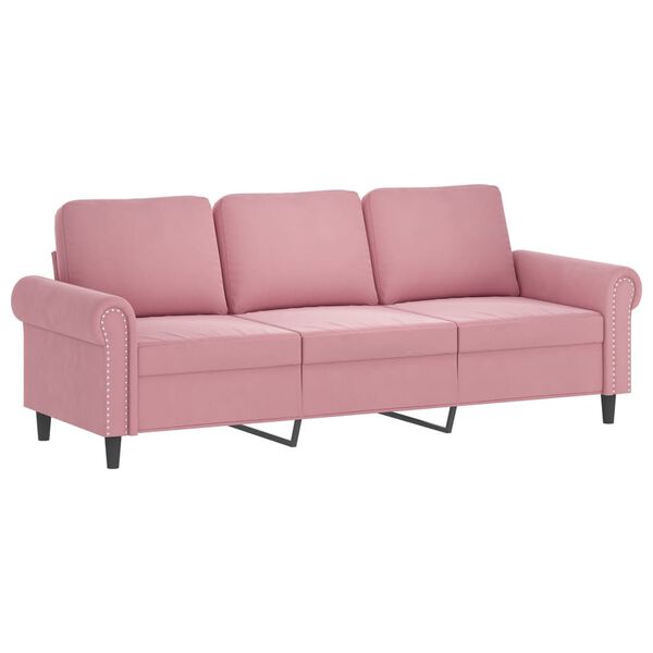 vidaXL 3-Sitzer-Sofa mit Hocker Rosa 180 cm Samt