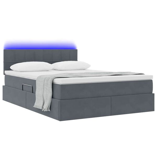 vidaXL Bett mit Stauraum und LED mit LED Dunkelgrau 140 x 200 cm Samt