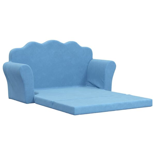 vidaXL Kinder-Schlafsofa 2-Sitzer Blau Weicher Plüsch