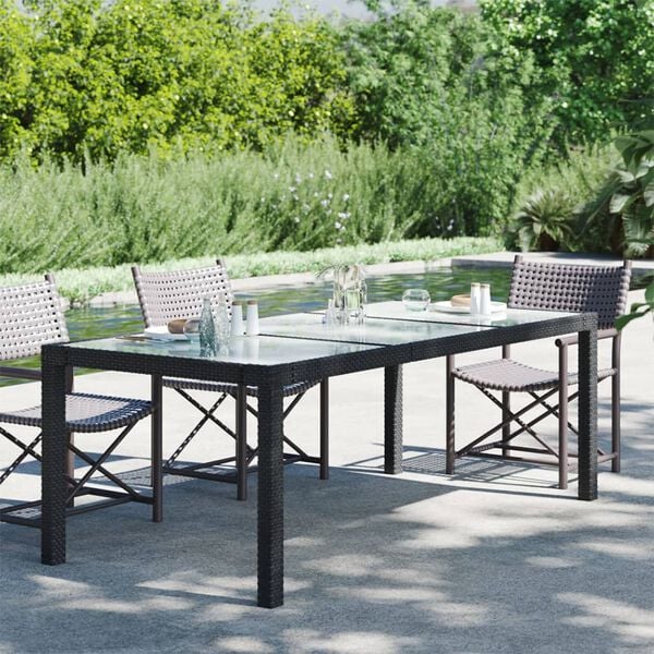 vidaXL Gartentisch Schwarz 190x90x75 cm Gehärtetes Glas Poly Rattan
