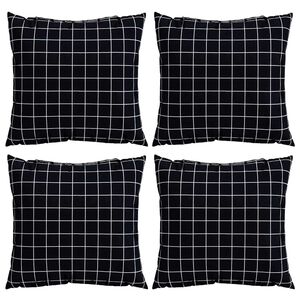 vidaXL Streupillows 4 stk. Polyesterstoff Schwarz kariert 50 x 50 cm
