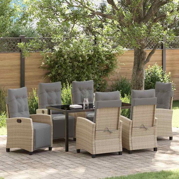 vidaXL Garten Essgruppe mit Kissen 7 pcs Beige Poly-Rattan