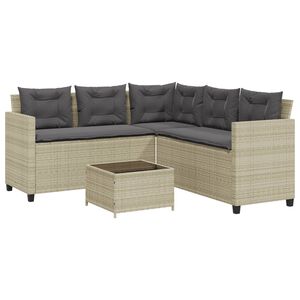 vidaXL Gartensofa in L-Form mit Tisch und Kissen Hellgrau Poly Rattan