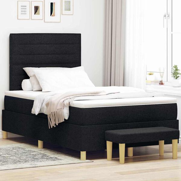 vidaXL Boxspringbett mit Matratze Schwarz 120 x 200 cm Stoff