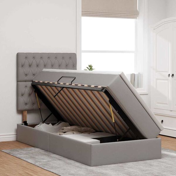 vidaXL Bett mit Stauraum und LED mit LED Taupe 100 x 200 cm Polyester