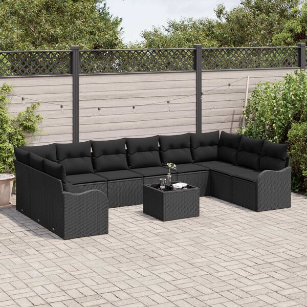 vidaXL Gartensofa-set mit Speicher 11 pcs Schwarz Poly-Rattan