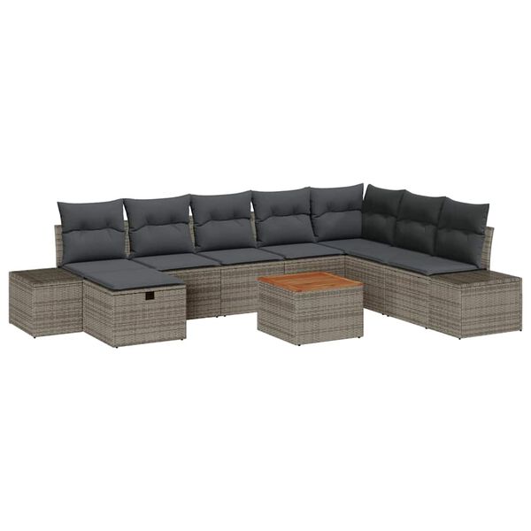 vidaXL Gartensofa-set mit Kissen mit Speicher 9 pcs Grau Poly-Rattan