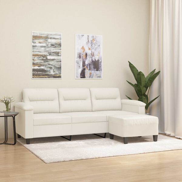 vidaXL 3-Sitzer-Sofa mit Hocker Creme 180 cm Kunstleder