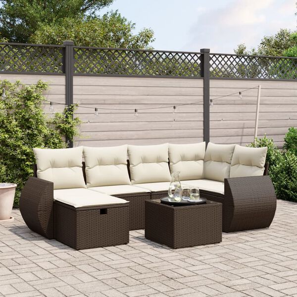 vidaXL 6-tlg. Garten-Sofagarnitur mit Kissen Braun Poly Rattan