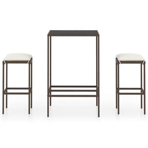 vidaXL 3-tlg. Gartenbar-Set mit Kissen Poly Rattan Braun