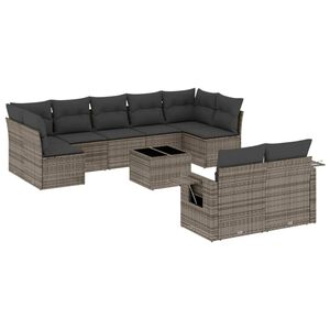 vidaXL 10-tlg. Garten-Sofagarnitur mit Kissen Grau Poly Rattan