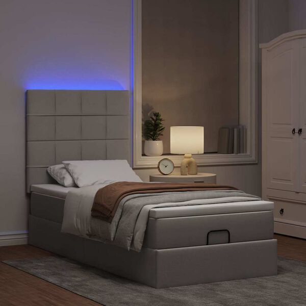 vidaXL Ottoman-Bett mit Matratze & LEDs Taupe 100x200 cm Stoff