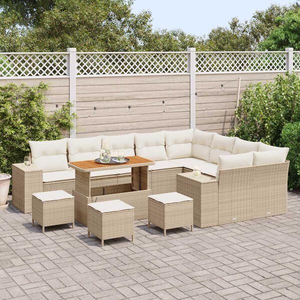 vidaXL Gartensofa-set mit Kissen 13 pcs Beige Poly-Rattan